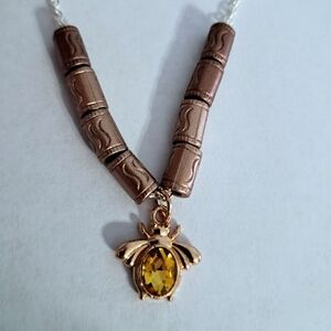 Gold and Brown Toned Bee Pendant Necklace Handcrafted Nature Boho Vibes